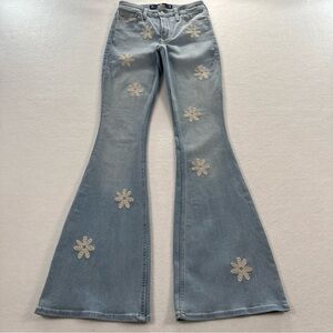 Hollister High Rise Vintage Flare Jeans Women’s 25 Lt Denim Floral Embroidered